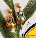 Gold & Turquoise Antique Snowman Earring