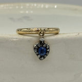 Blue Sapphire Heart Dangle Ring