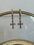 Pave Diamond Cross Charm Huggie Earrings