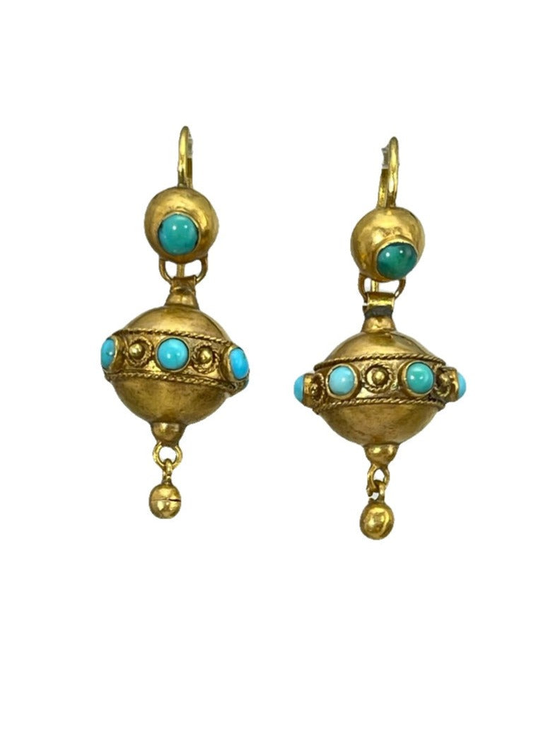 Antique Turquoise & Gold Drop Earring
