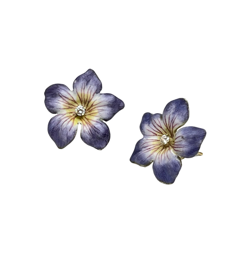 Purple Enamel Flower Earrings