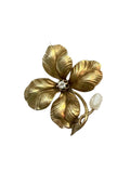 Gold Flower Brooch with Pearl